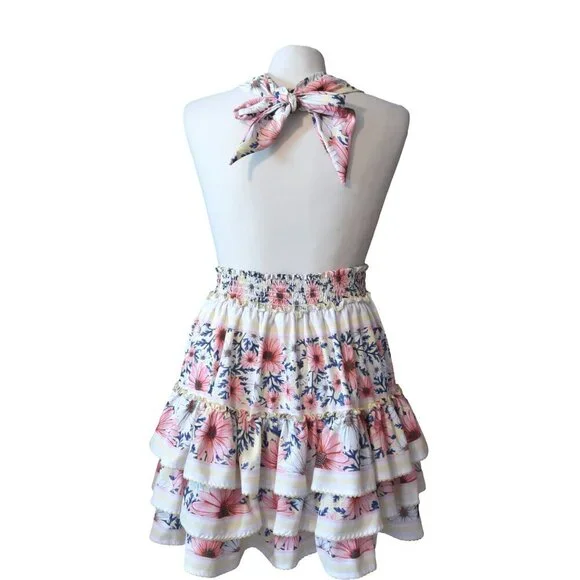 Agua Bendita Maona Ross Floral Mini Dress Size S Handmade Ruffle Cutout Tiered - Picture 5 of 7